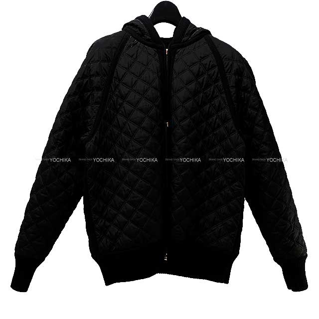 [Pre-loved] 2022 AW HERMES Hooded sweatshirt H Motif Reversible Zipup Quilting Foodie Noir (Black) fur/down/feather/polyester 34 Silver HW[LIKE NEW][Authentic]