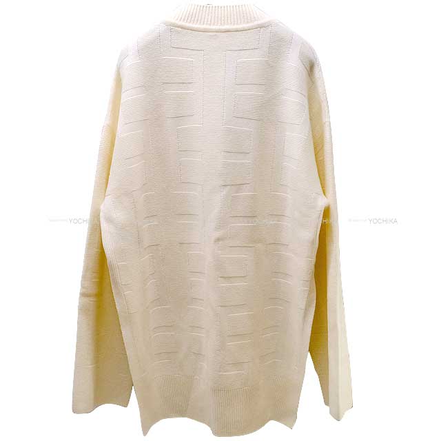 HERMES Knit Lady's H jacquard V neck Skipper knit Tunic #38 Ivory Virgen wool 2H2623DA[EXCELLENT][Authentic]