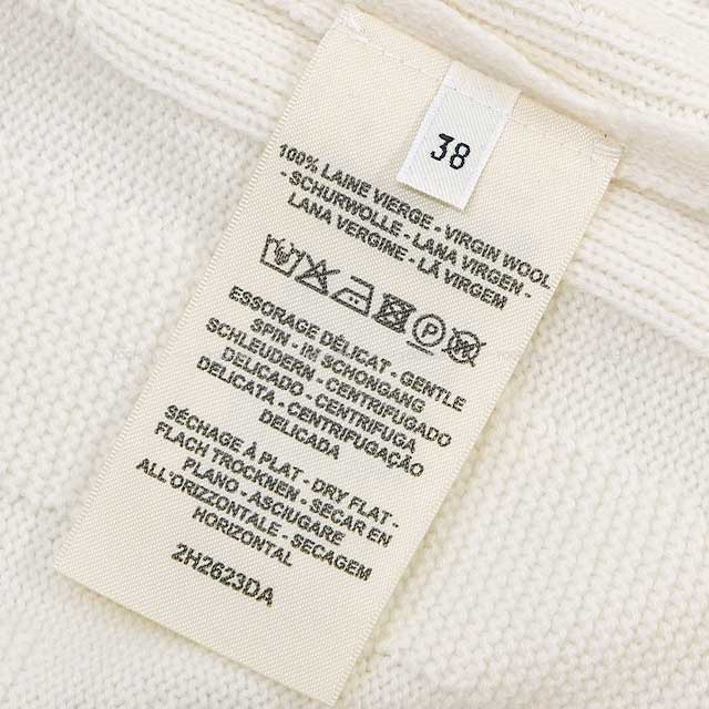 HERMES Knit Lady's H jacquard V neck Skipper Tunic Ivory Virgen wool #34 2H2623DA[EXCELLENT][Authentic]