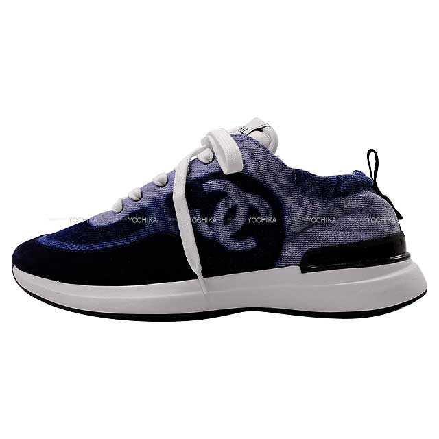 CHANEL sneakers COCO Mark Blue Navy Canvas #37 G37494[EXCELLENT][Authentic]