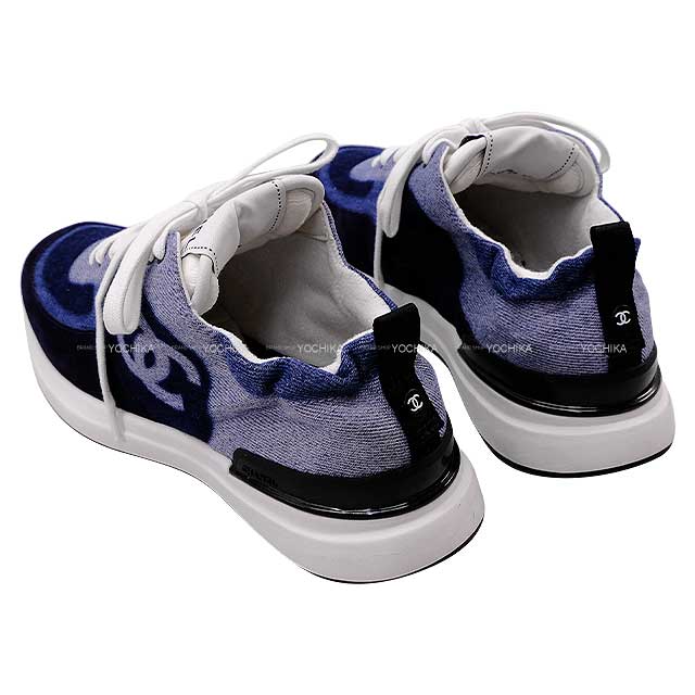 CHANEL sneakers COCO Mark Blue Navy Canvas #37 G37494[EXCELLENT][Authentic]