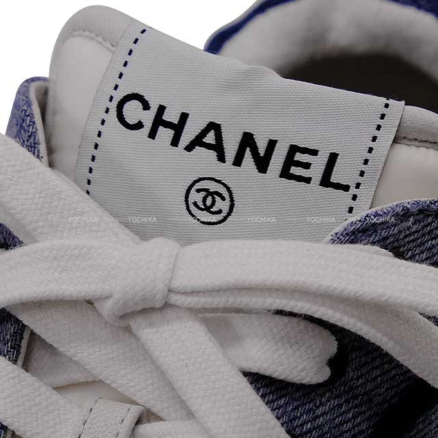 CHANEL sneakers COCO Mark Blue Navy Canvas #37 G37494[EXCELLENT][Authentic]