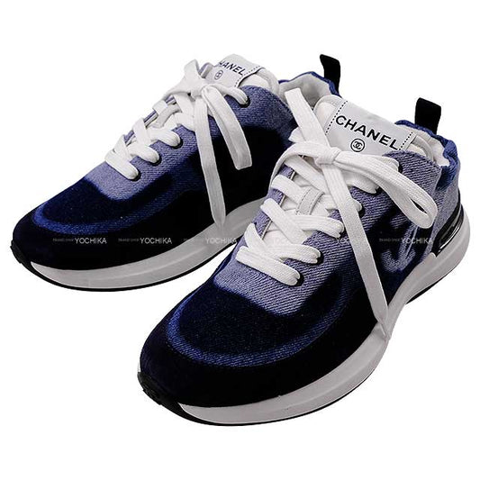 CHANEL sneakers COCO Mark Blue Navy Canvas #37 G37494[EXCELLENT][Authentic]