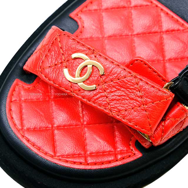 [Pre-loved] CHANEL sandals Sports Logo&COCO Mark Matelasse red/black/white/navy Lambskin #36 Gold HW G38880[LIKE NEW][Authentic]