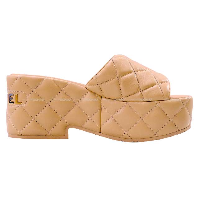 2023 Cruise Collection CHANEL sandals Espadrilles LOGO COCO Mark Platform Thick-soled mule Beige Lambskin #36 G39678[EXCELLENT][Authentic]