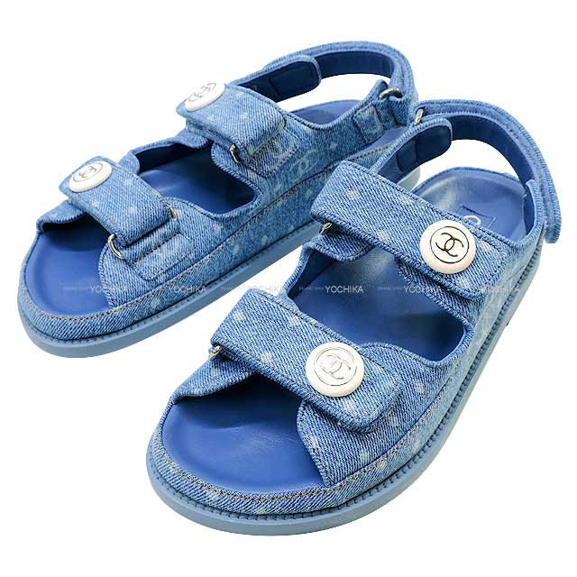 2023 Pre Collection CHANEL sandals shoes Ladies Sports sandals COCO Button logo Blue Denim #36 G35927[BRAND NEW][Authentic]