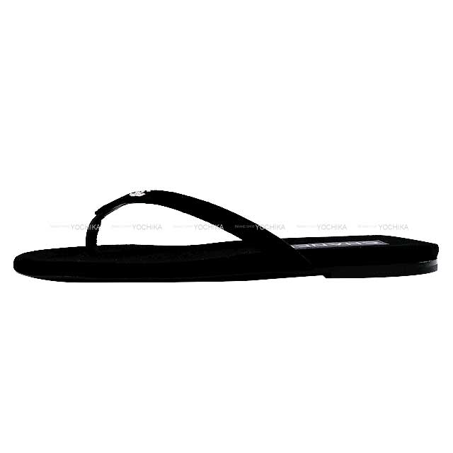 CHANEL Beach sandal COCO Mark Tongue #37 Noir (Black) Velor Silver HW G45716[BRAND NEW][Authentic]