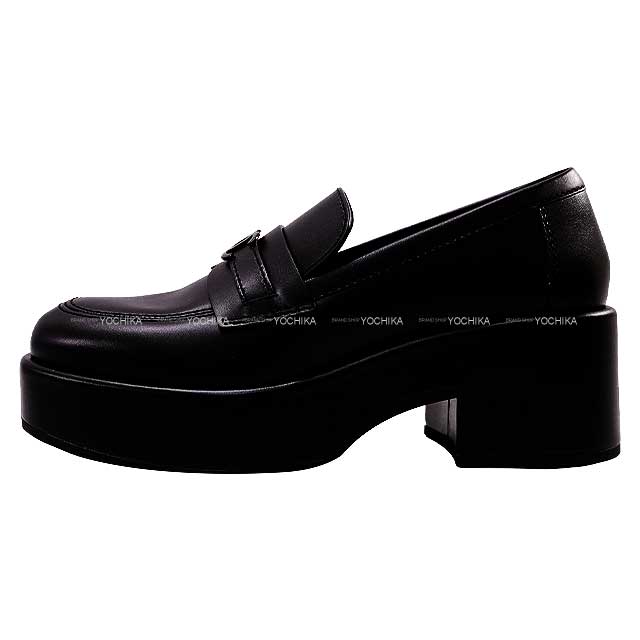 CHANEL loafers Platforms Moccasin COCO Mark Double-soled Noir (Black) Calfskin #37 Black HW G39206[EXCELLENT][Authentic]