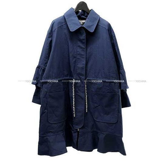 [Pre-loved] CHANEL Military coat Apparel Ladies Spring Coat Sleeve Flare Ruffle Navy Cotton Black HW P58417 V44235[LIKE NEW][Authentic]