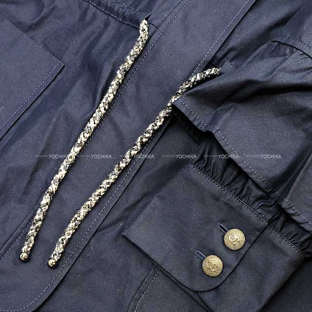 [Pre-loved] CHANEL Military coat Apparel Ladies Spring Coat Sleeve Flare Ruffle Navy Cotton Black HW P58417 V44235[LIKE NEW][Authentic]