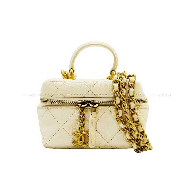 [Pre-loved] CHANEL Shoulder bag Matelasse COCO Mark Chain Mini Vanity Ivory Graind Calf(Caviarskin) Mat Gold HW AP2194[USED A][Authentic]