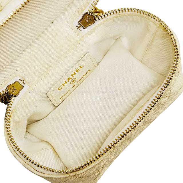 [Pre-loved] CHANEL Shoulder bag Matelasse COCO Mark Chain Mini Vanity Ivory Graind Calf(Caviarskin) Mat Gold HW AP2194[USED A][Authentic]