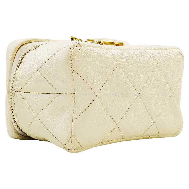 [Pre-loved] CHANEL Shoulder bag Matelasse COCO Mark Chain Mini Vanity Ivory Graind Calf(Caviarskin) Mat Gold HW AP2194[USED A][Authentic]