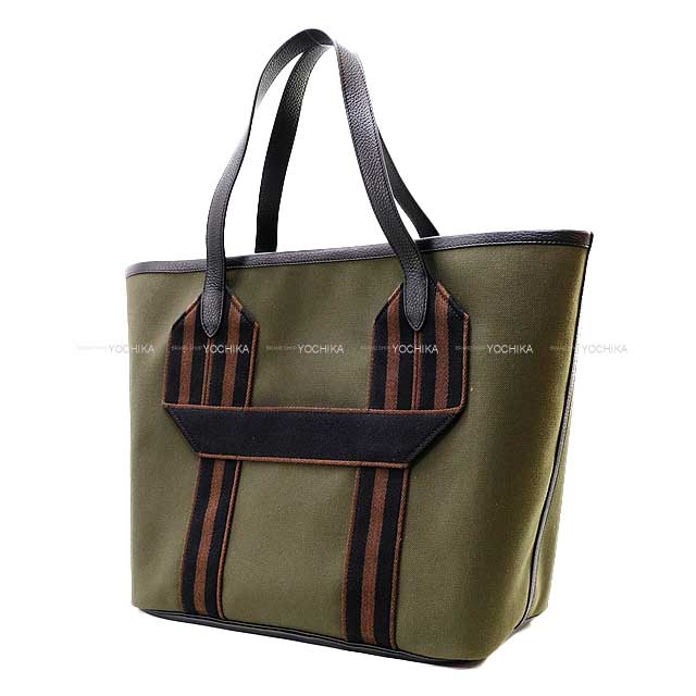 HERMES Handbag Pursangle Sangle SANGLE WOOLY Vert Bronze/Noir (Black)/Ebene Toile Militaire/Taurillon Clemence Silver HW Stamp U[EXCELLENT][Authentic]