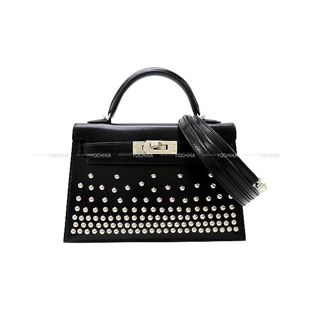 HERMES Shoulder bag Kelly mini 2 Kelly20 Cloute Studded Noir (Black) Box Calf Silver HW Stamp B[BRAND NEW][Authentic]