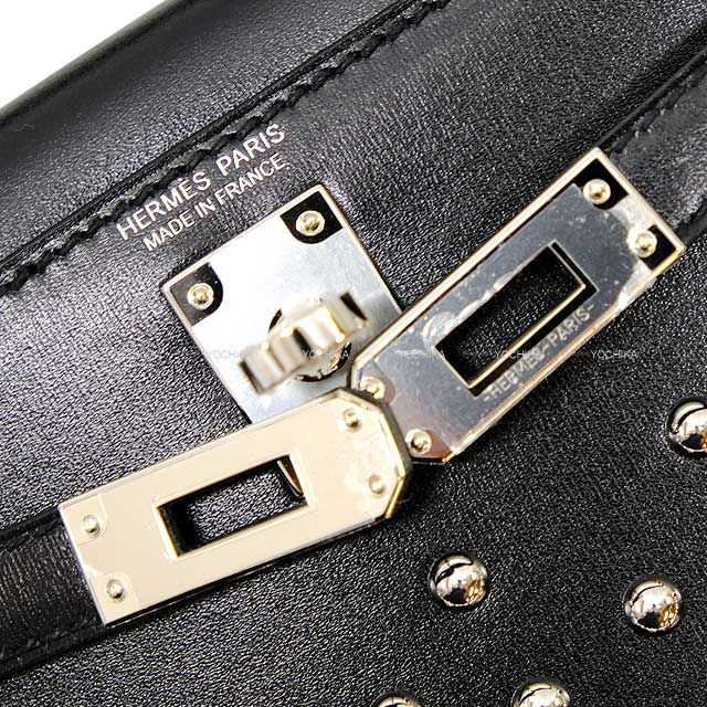 HERMES Shoulder bag Kelly mini 2 Kelly20 Cloute Studded Noir (Black) Box Calf Silver HW Stamp B[BRAND NEW][Authentic]