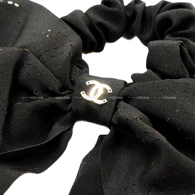 2023 AW CHANEL hair accessories Scrunchie Ribbon punching COCO mark Noir (Black) Silk Champagne Gold HW AA9460[BRAND NEW][Authentic]