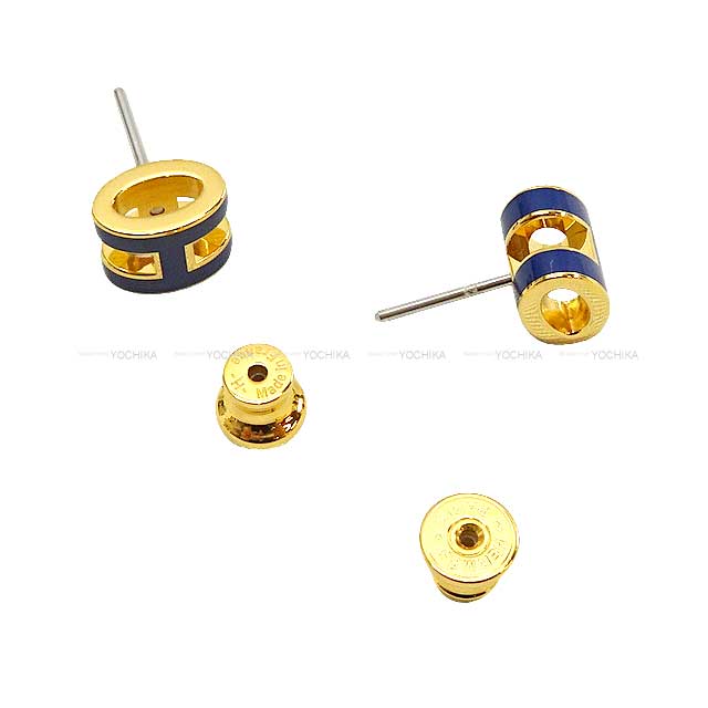 HERMES pierced earring Mini Pop H Bleu Royal Gold Plated Gold HW[BRAND NEW][Authentic]