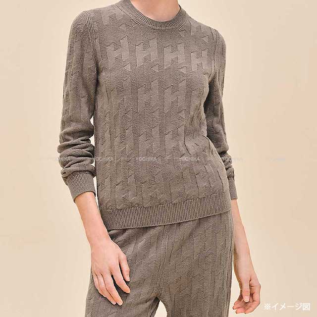 2024SS NEW HERMES Knit Ladies Long-sleeve knit H motif Small fit Softer wear Gray/Etoupe Virgin Wool100% 36[BRAND NEW][Authentic]