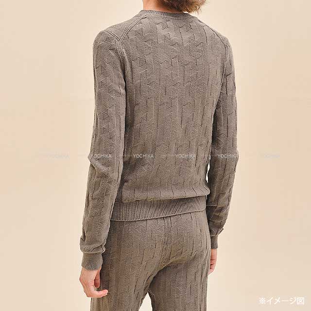 2024SS NEW HERMES Knit Ladies Long-sleeve knit H motif Small fit Softer wear Gray/Etoupe Virgin Wool100% 36[BRAND NEW][Authentic]