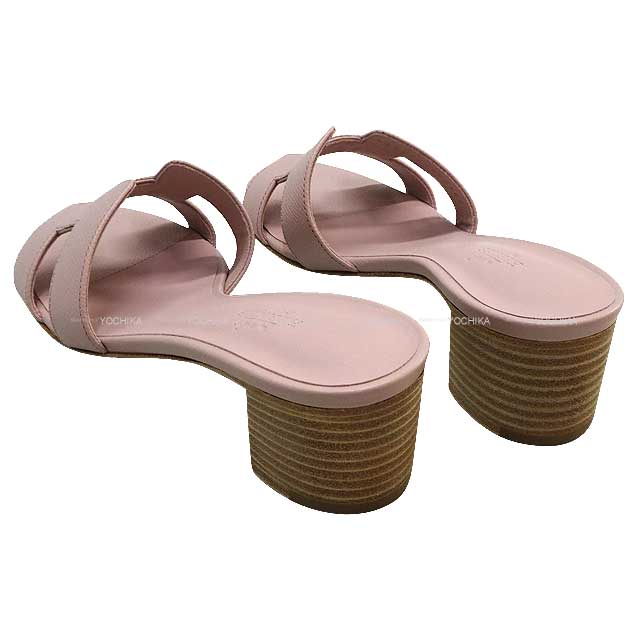 HERMES sandals H-motif Lady's Sandal OASIS Rose Porcelaine Veau Epsom #37[EXCELLENT][Authentic]