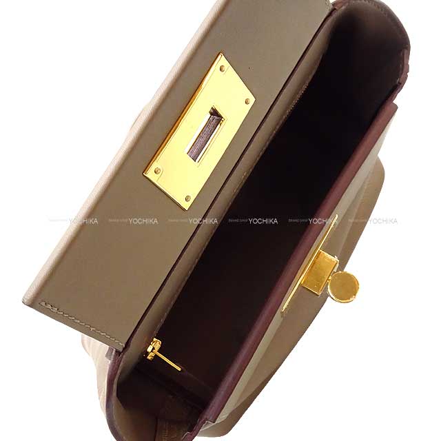 HERMES Shoulder bag Sac 24/24 21 Mini Etoupe Evercolor/Veau Swift Gold HW Stamp B[EXCELLENT][Authentic]