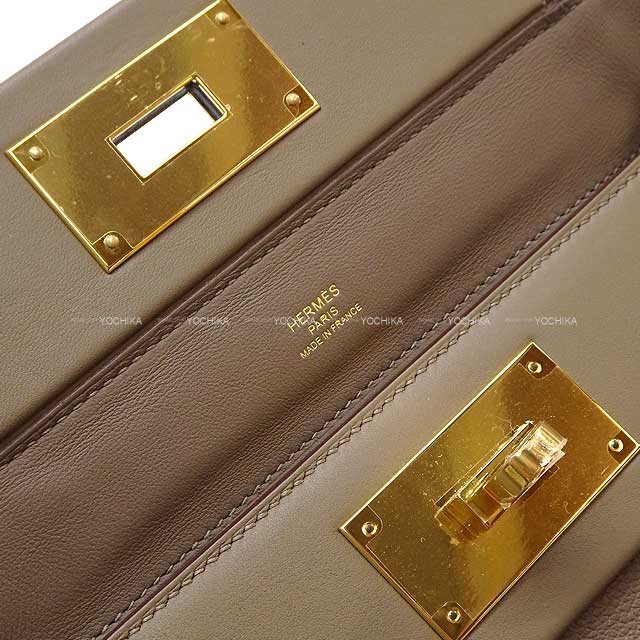 HERMES Shoulder bag Sac 24/24 21 Mini Etoupe Evercolor/Veau Swift Gold HW Stamp B[EXCELLENT][Authentic]