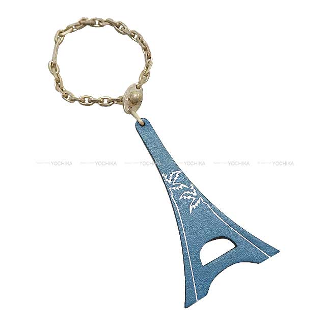 [Pre-loved] HERMES bag charm 2006 Hawaii World Festival Limited edition The Eiffel Tower Motif Bleu Jean Box Calf Silver HW[LIKE NEW][Authentic]