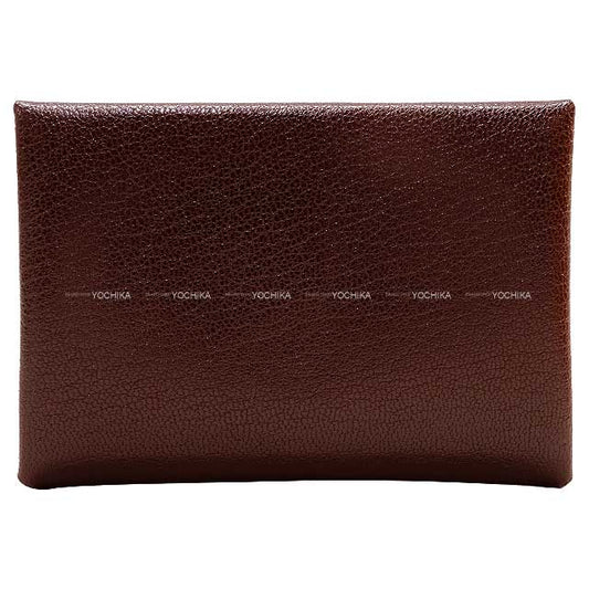 HERMES card holder Calvi Duo Rouge Sellier Chevre Chamkila Silver HW Stamp B[BRAND NEW][Authentic]