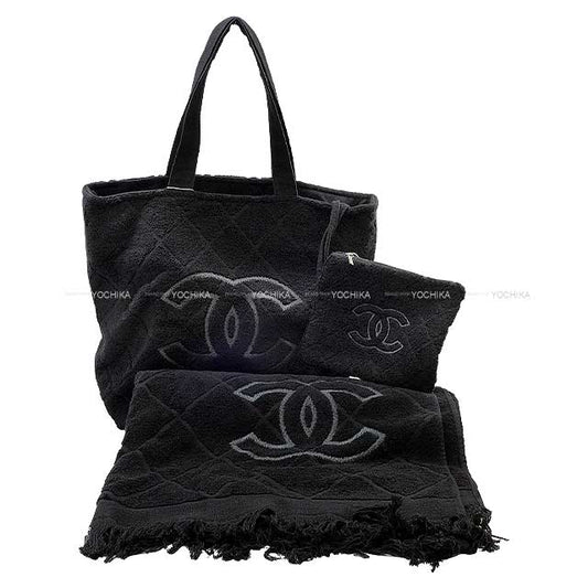 2022 SS CHANEL Handbag Beach bag Big COCO Mark 3pieces Noir (Black) Cotton AA8042[EXCELLENT][Authentic]