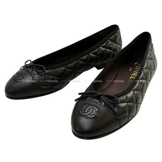 CHANEL ballet shoes(flat shoes) Matelasse Quilting Coco mark Flat #39 Noir (Black) Aged calfskin #39[EXCELLENT][Authentic]