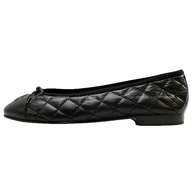 CHANEL ballet shoes(flat shoes) Matelasse Quilting Coco mark Flat #39 Noir (Black) Aged calfskin #39[EXCELLENT][Authentic]