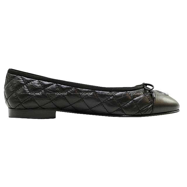 CHANEL ballet shoes(flat shoes) Matelasse Quilting Coco mark Flat #39 Noir (Black) Aged calfskin #39[EXCELLENT][Authentic]