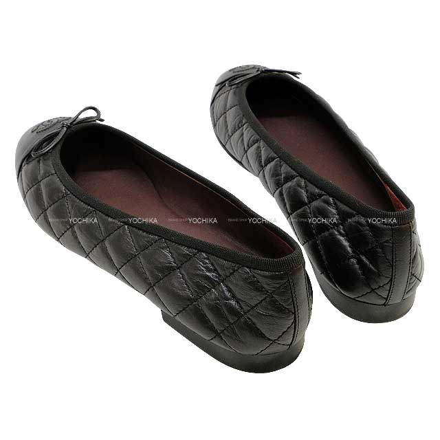 CHANEL ballet shoes(flat shoes) Matelasse Quilting Coco mark Flat #39 Noir (Black) Aged calfskin #39[EXCELLENT][Authentic]