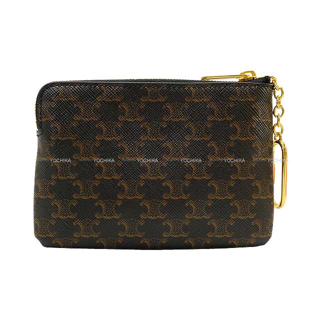 CELINE change purse With Hook Coin & Card Pouch Noir (Black) Triomphe Canvas Gold HW 10C662BTA.38NO[EXCELLENT][Authentic]