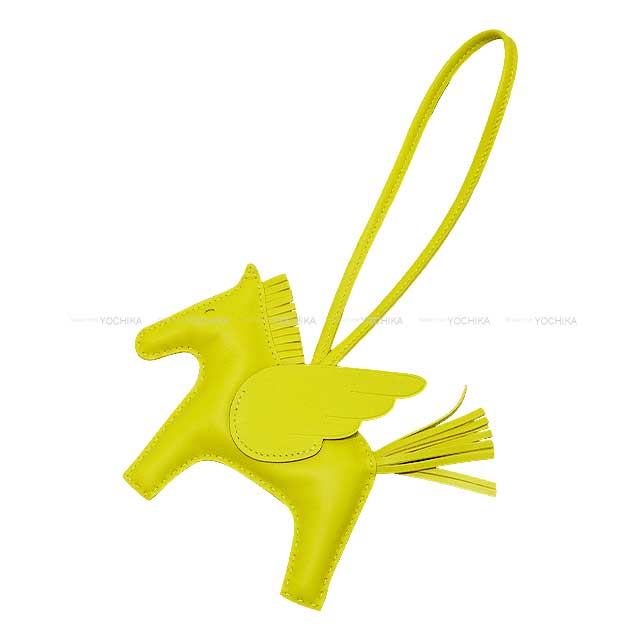 HERMES bag charm Rodeo Pegasus MM SO YELLOW Lime Agneau Milo/Veau Swift Stamp U[EXCELLENT][Authentic]