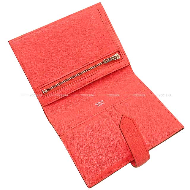 HERMES Bi-fold wallet Bearn Compact Rose Texese Chevre Myzore Silver HW Stamp U[EXCELLENT][Authentic]