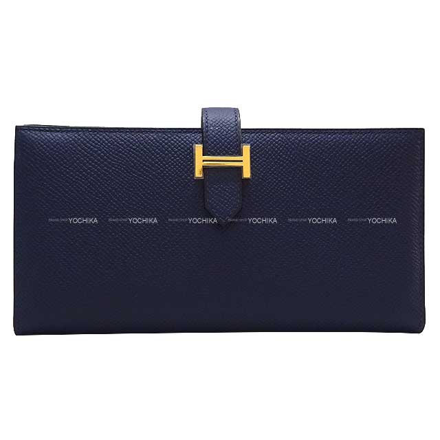 HERMES long wallet Bearn Soufflet Bleu navy(7U) Veau Epsom Gold HW Stamp W[BRAND NEW][Authentic]