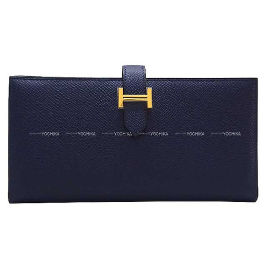 HERMES long wallet Bearn Soufflet Bleu navy(7U) Veau Epsom Gold HW Stamp W[BRAND NEW][Authentic]