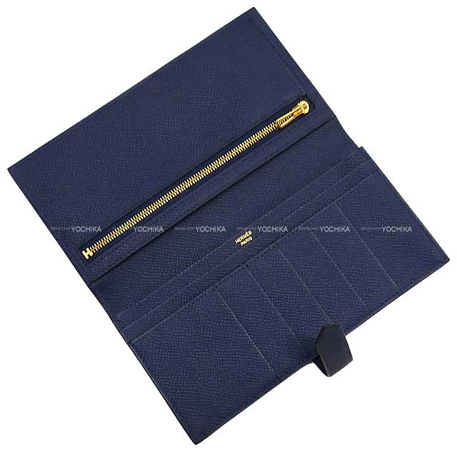 HERMES long wallet Bearn Soufflet Bleu navy(7U) Veau Epsom Gold HW Stamp W[BRAND NEW][Authentic]