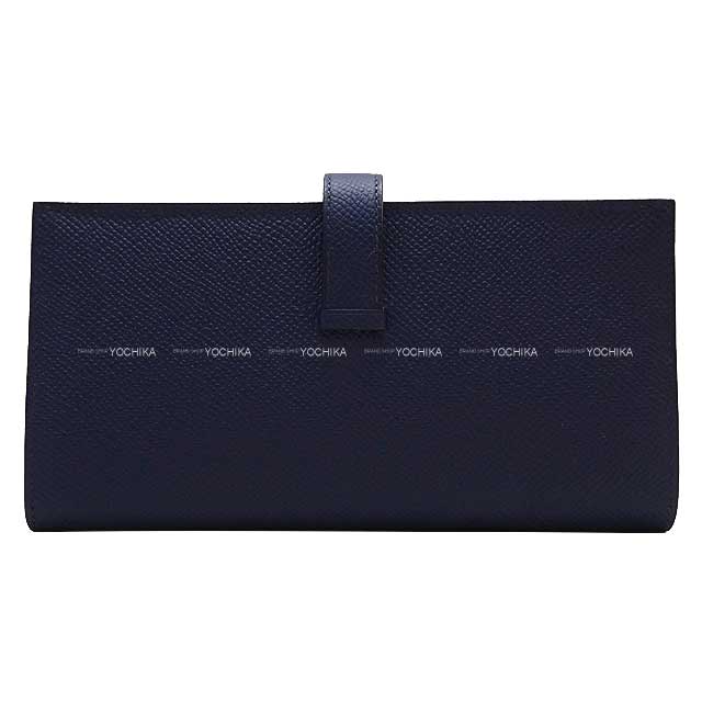 HERMES long wallet Bearn Soufflet Bleu navy(7U) Veau Epsom Gold HW Stamp W[BRAND NEW][Authentic]