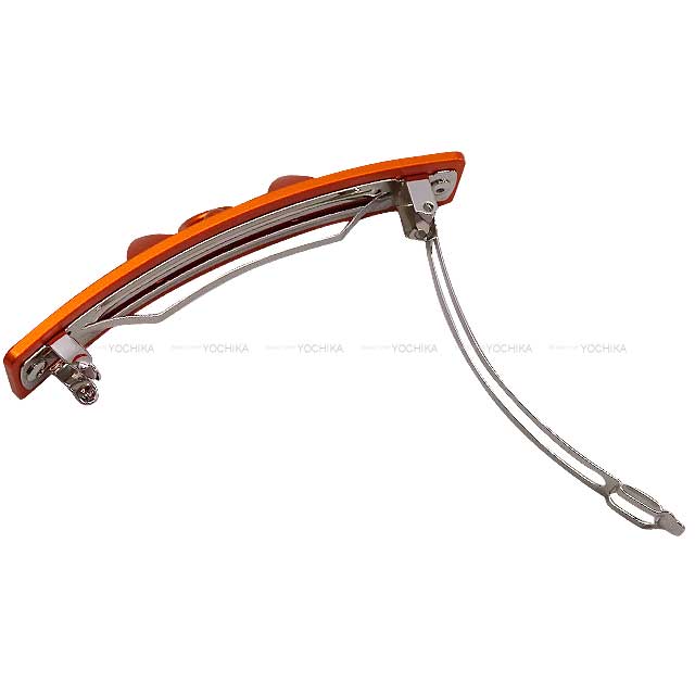 HERMES barretter Hair Clip Valletta Caprice Medor Orange Aluminum Silver HW[EXCELLENT][Authentic]