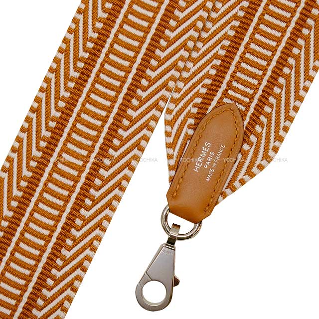 HERMES shoulder strap Bandouliere 50mm 85cm Sangles Caval Ecru/Beige/Gold(37) Toile H/Veau Swift Silver HW Stamp W[BRAND NEW][Authentic]