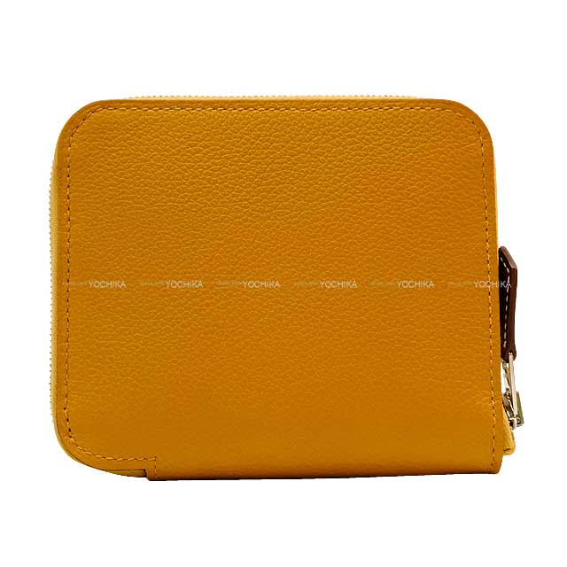 HERMES Bi-fold wallet Azap Silk in Compact Hermes Electric Caramel/New Bleu Jean/Sun Evercolor/Veau Barenia/Silk100% Silver HW Stamp B[BRAND NEW][Authentic]