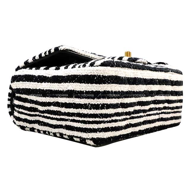 CHANEL Shoulder bag Coco mark Camellia Border Mini Matelasse 20 Chain Noir (Black)/Blanc (White) Embroidery Cotton Tweed/Sequins Champagne Gold HW A69900[EXCELLENT][Authentic]
