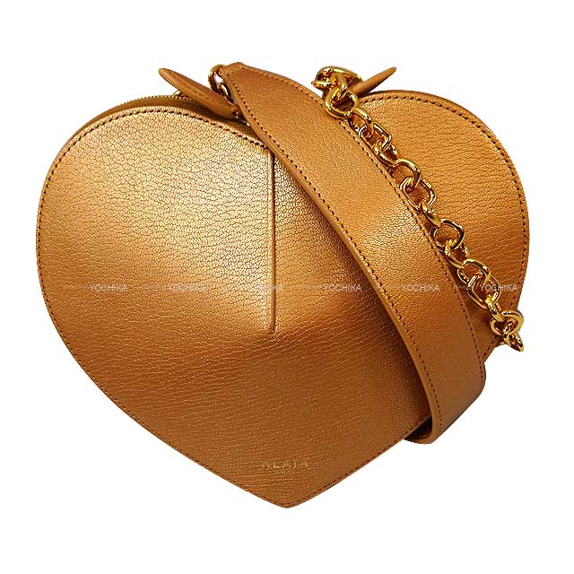 ALAIA Shoulder bag Le Coeur Chain Bag Heart Motif Brown Shiny Goat Skin AA1P022CA213-290[EXCELLENT][Authentic]