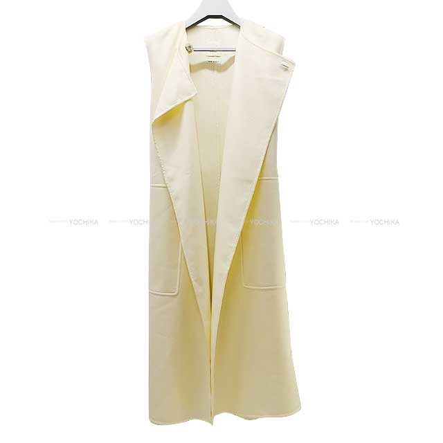 HERMES Vests Ladies Long Gilet Sellier Button Double Face Blanc Natural Cashmere100% 34[EXCELLENT][Authentic]