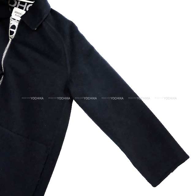 HERMES Ladies Zip Coat Chaine D'ancre Blue Marine Wool100% 34[EXCELLENT][Authentic]