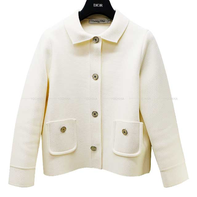 Dior Tailored jacket Star Logo Button Cropped Ivory Technical Mesh 38 244V53AM512[EXCELLENT][Authentic]