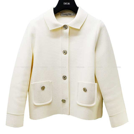 Dior Tailored jacket Star Logo Button Cropped Ivory Technical Mesh 38 244V53AM512[EXCELLENT][Authentic]